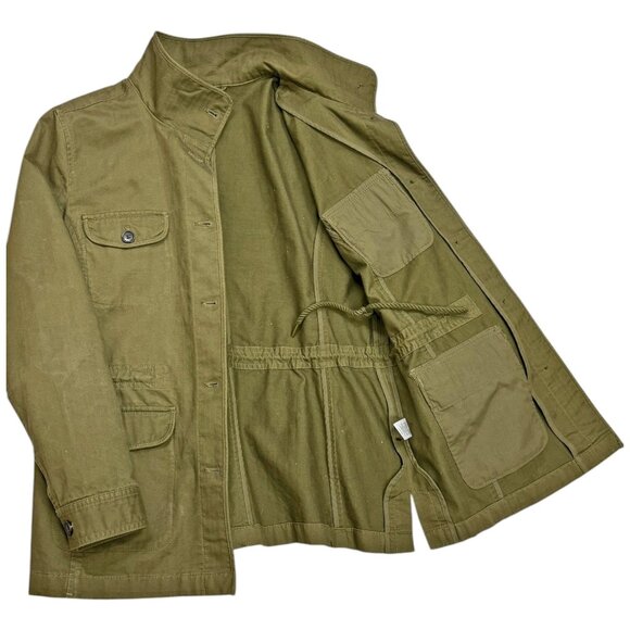 TALBOTS Olive Herringbone Cotton Button Up Utility Safari‎ Jacket - Picture 6 of 7